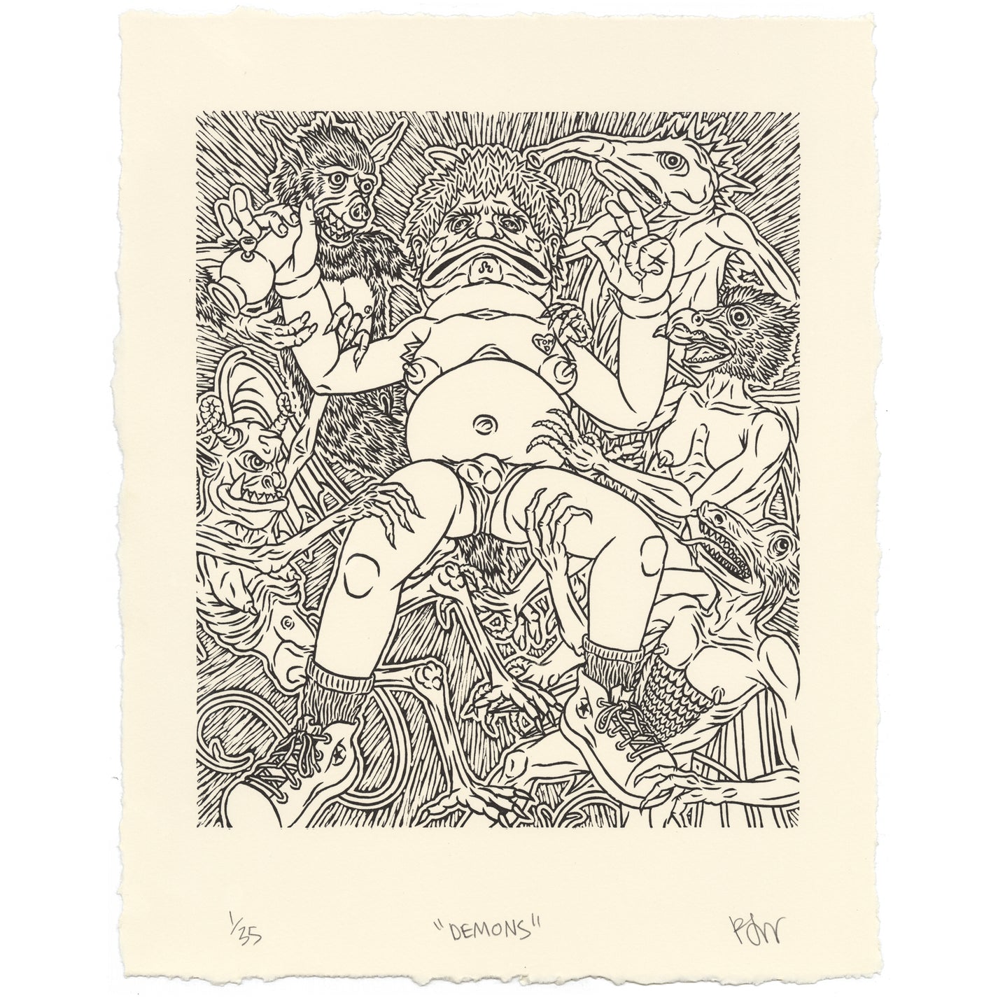 &quot;Demons&quot; Linocut