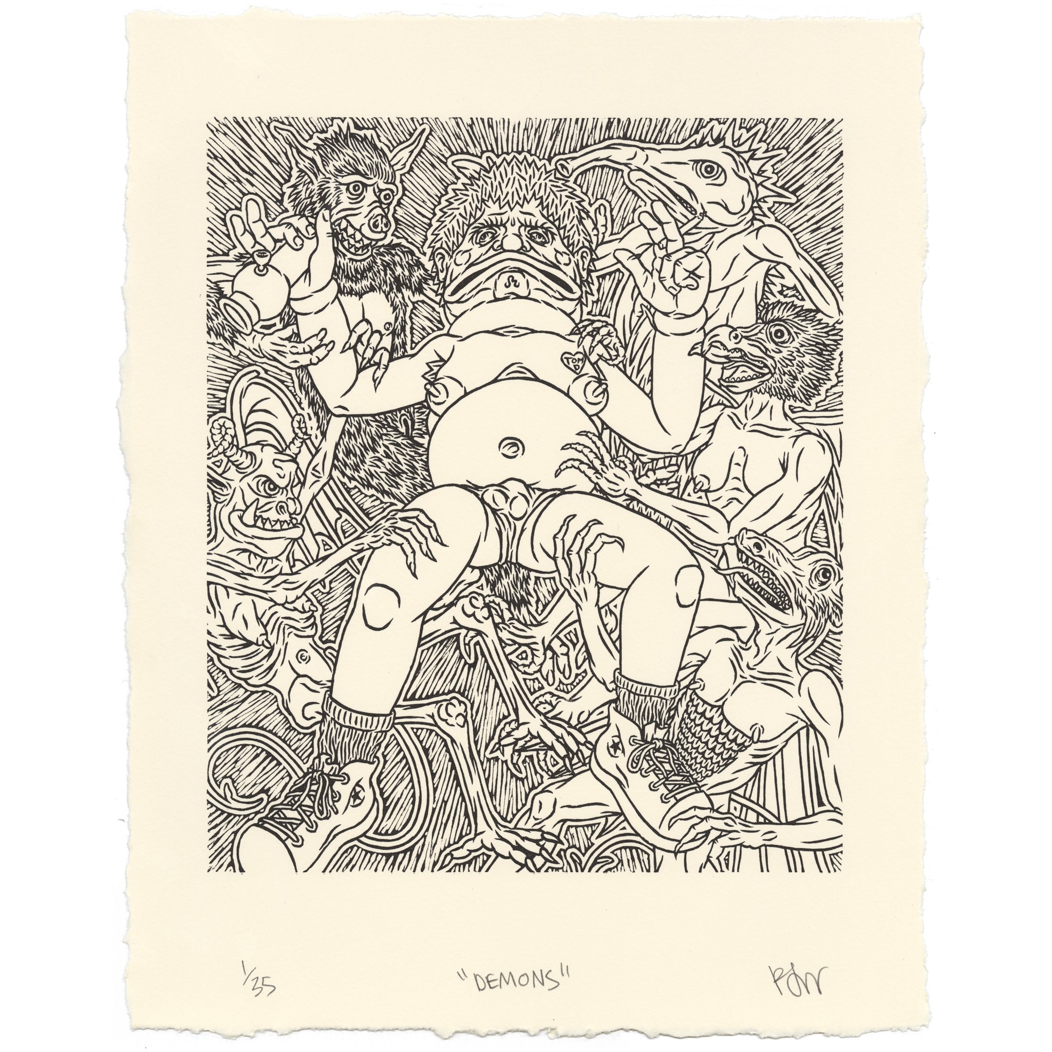 &quot;Demons&quot; Linocut