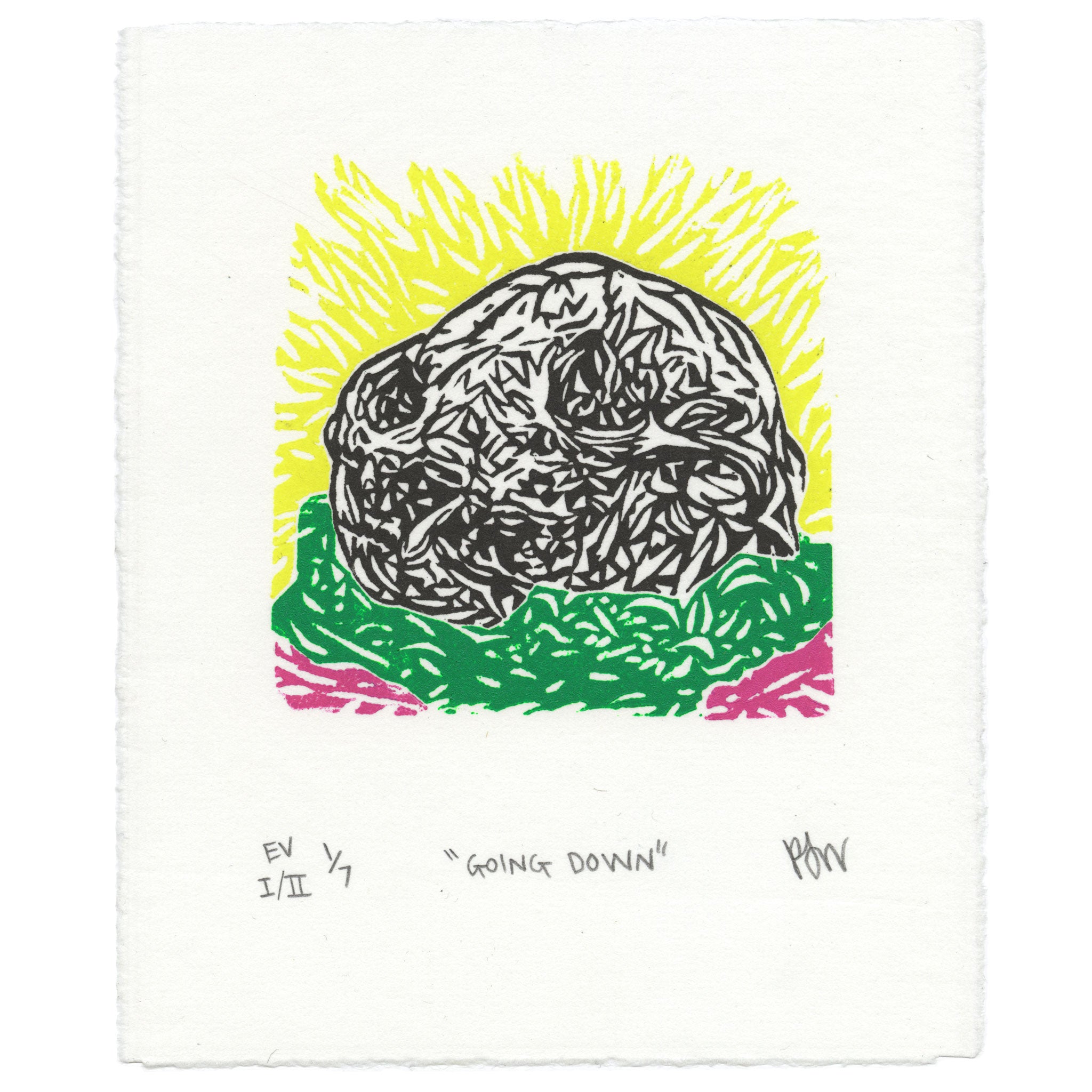 &quot;Going Down&quot; Linocut