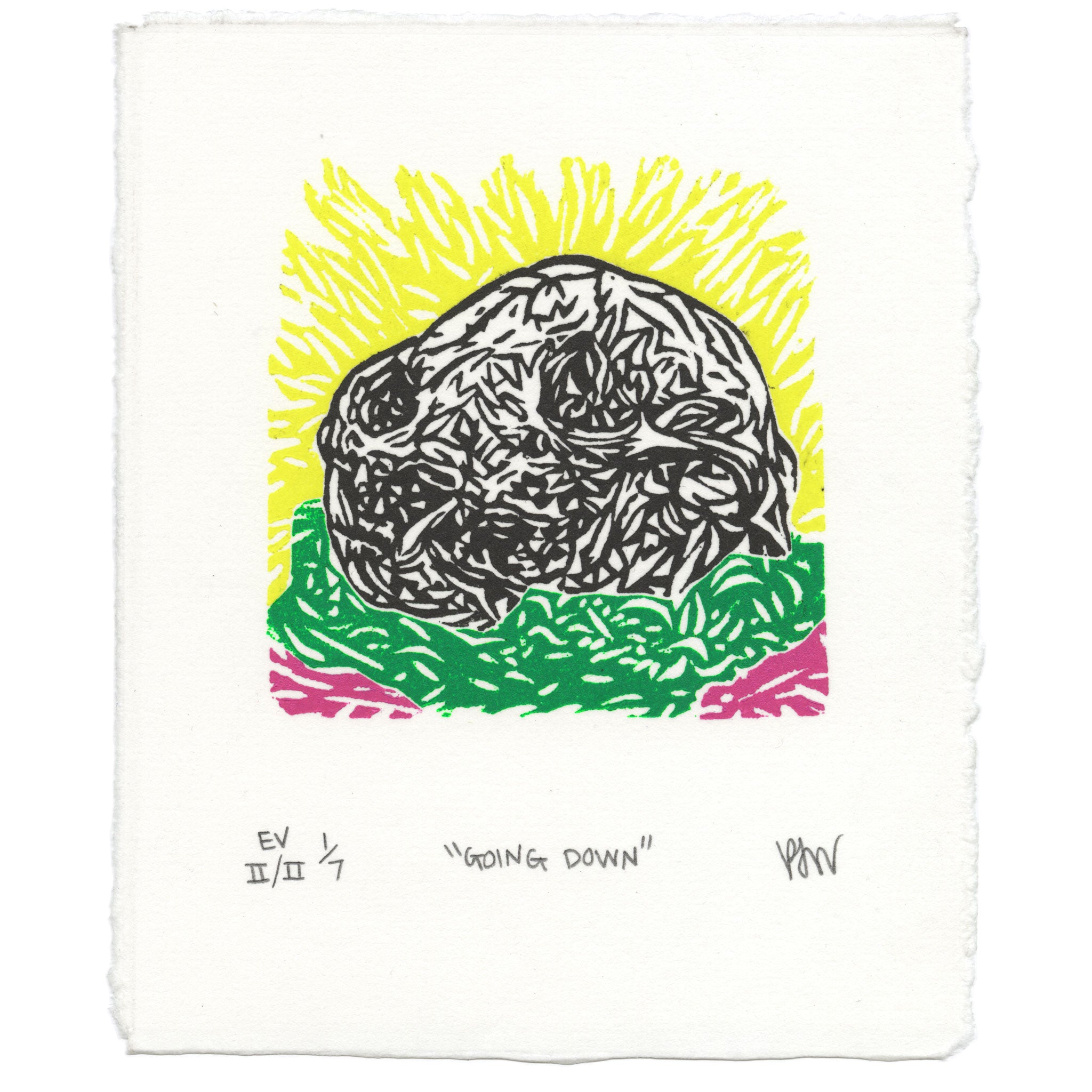 &quot;Going Down&quot; Linocut